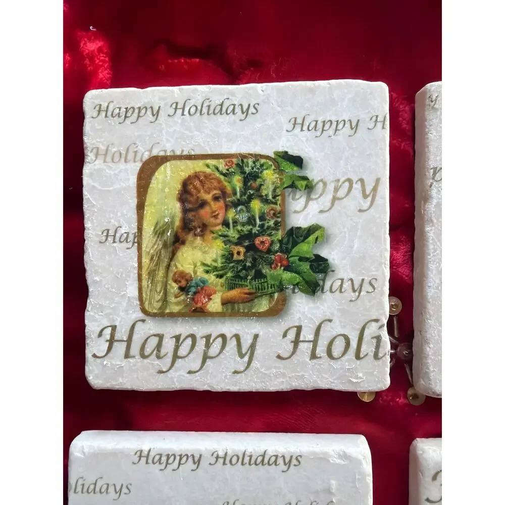 Studio Vertu Handmade Victorian Vintage Christmas 4” Coaster Set Made USA Gift
